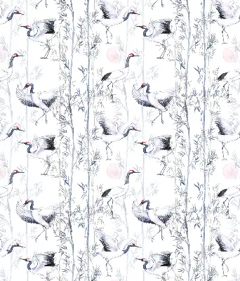 Blackout roller blind for window with herons and trees print