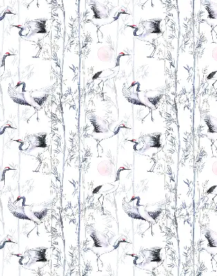 Blackout roller blind for window with herons and trees print