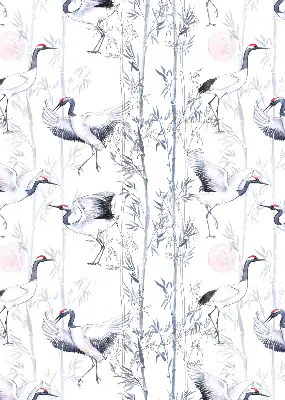 Blackout roller blind for window with herons and trees print