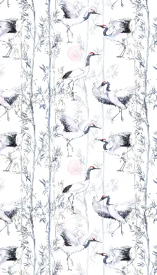 Blackout roller blind for window with herons and trees print