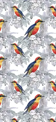 Fabric roller blind for window colorful bird pattern