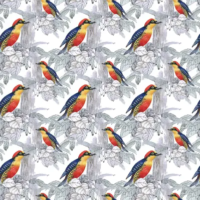 Fabric roller blind for window colorful bird pattern