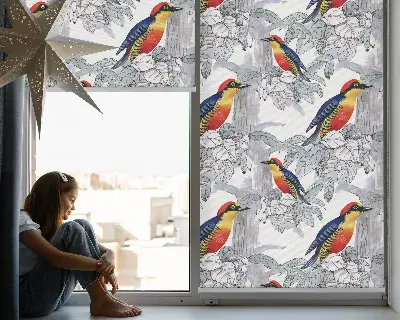 Fabric roller blind for window colorful bird pattern
