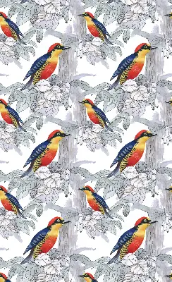 Fabric roller blind for window colorful bird pattern