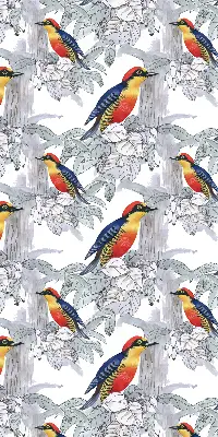 Fabric roller blind for window colorful bird pattern