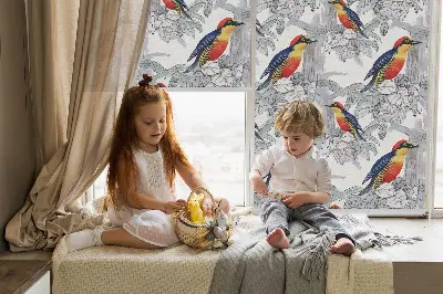 Fabric roller blind for window colorful bird pattern