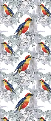 Fabric roller blind for window colorful bird pattern