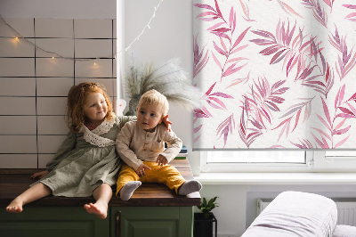 Blackout roller blind for window pink leaves pattern