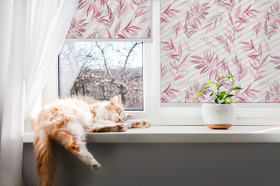 Blackout roller blind for window pink leaves pattern