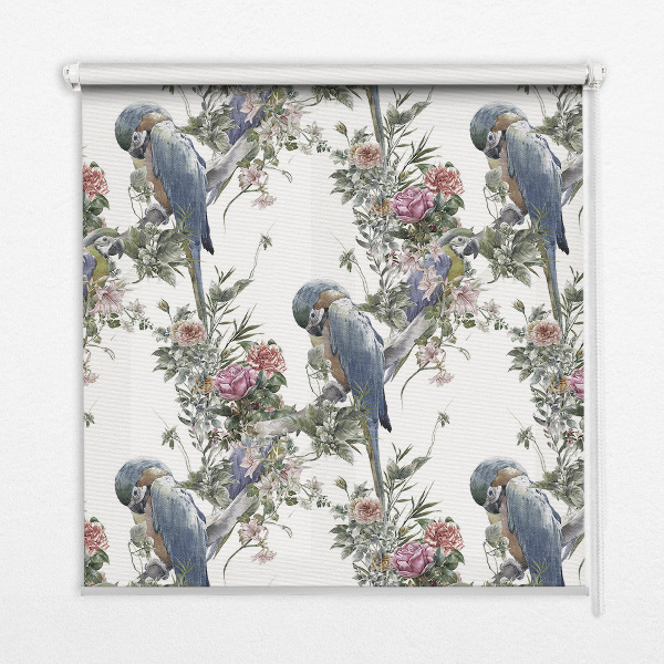 Fabric roller blind for window Parrots on flowers