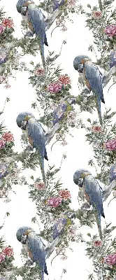 Fabric roller blind for window with parrots on flowers print