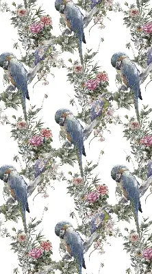 Fabric roller blind for window with parrots on flowers print