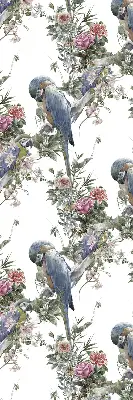 Fabric roller blind for window with parrots on flowers print