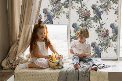 Fabric roller blind for window Parrots on flowers