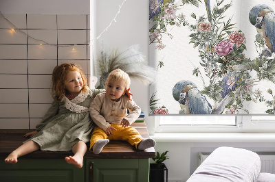 Fabric roller blind for window Parrots on flowers