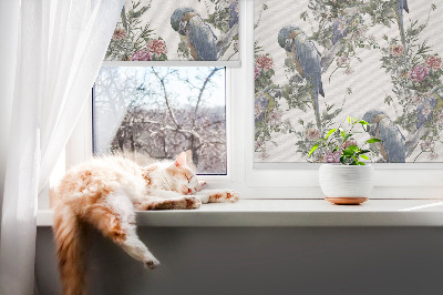 Fabric roller blind for window Parrots on flowers