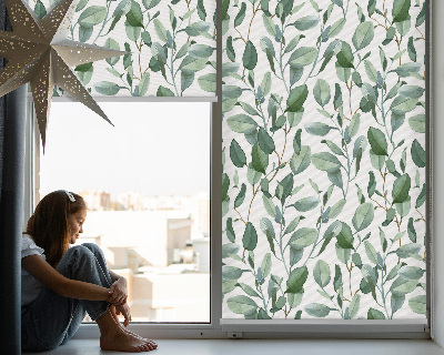 Blackout roller blind for window Leaves on the twigs