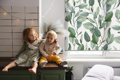 Blackout roller blind for window Leaves on the twigs