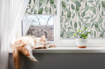 Blackout roller blind for window Leaves on the twigs