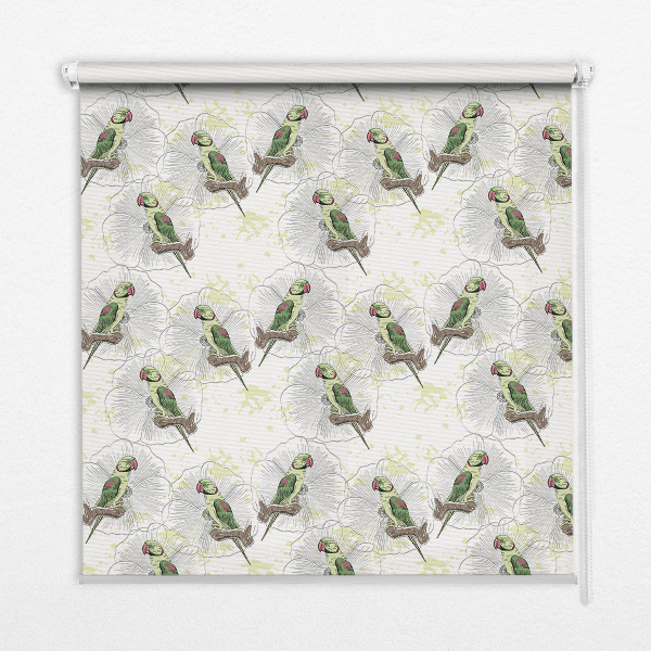 Fabric roller blind for window Parrots on a branch