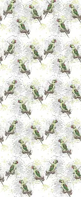 Fabric roller blind for window with parrots on a branch pattern