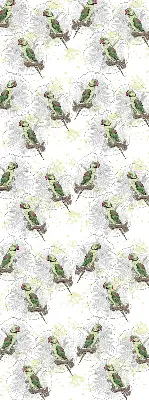 Fabric roller blind for window with parrots on a branch pattern
