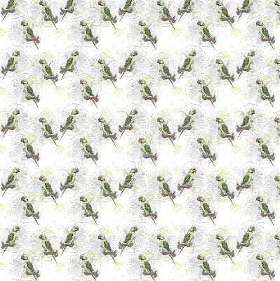 Fabric roller blind for window with parrots on a branch pattern