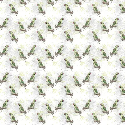 Fabric roller blind for window with parrots on a branch pattern