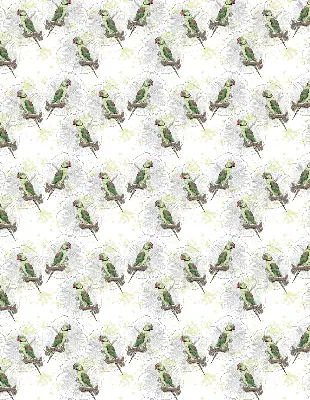 Fabric roller blind for window with parrots on a branch pattern