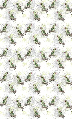 Fabric roller blind for window with parrots on a branch pattern