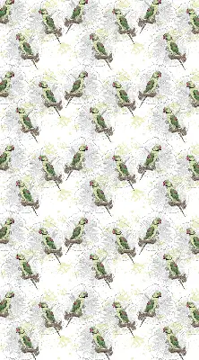 Fabric roller blind for window with parrots on a branch pattern
