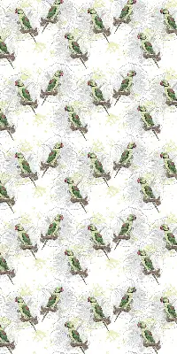 Fabric roller blind for window with parrots on a branch pattern
