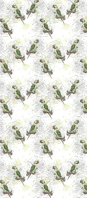Fabric roller blind for window with parrots on a branch pattern