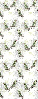 Fabric roller blind for window with parrots on a branch pattern