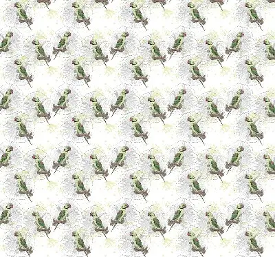 Fabric roller blind for window with parrots on a branch pattern