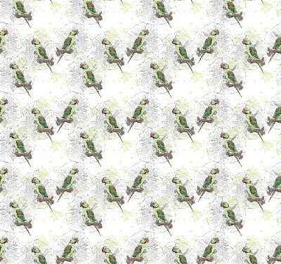 Fabric roller blind for window with parrots on a branch pattern