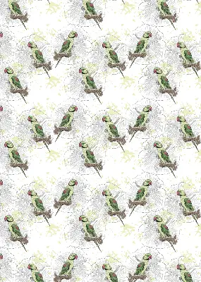 Fabric roller blind for window with parrots on a branch pattern