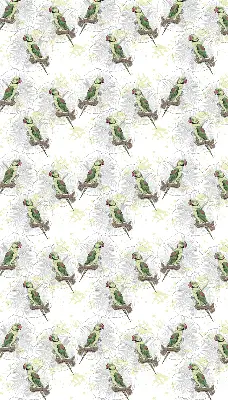 Fabric roller blind for window with parrots on a branch pattern