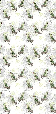 Fabric roller blind for window with parrots on a branch pattern