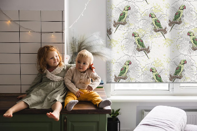 Fabric roller blind for window Parrots on a branch