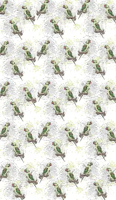 Fabric roller blind for window with parrots on a branch pattern