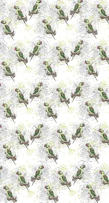 Fabric roller blind for window with parrots on a branch pattern