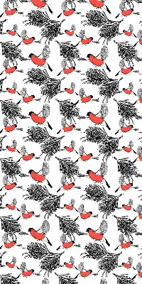Blackout roller blind with bullfinch bird print