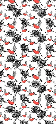 Blackout roller blind with bullfinch bird print
