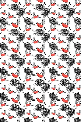 Blackout roller blind with bullfinch bird print