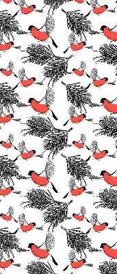 Blackout roller blind with bullfinch bird print