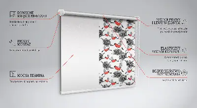 Blackout roller blind with bullfinch bird print