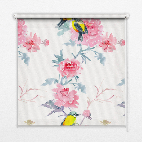 Blackout roller blind for window Birds on flowers