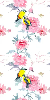 Blackout roller blind for window birds on flowers pattern