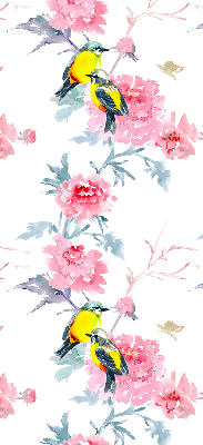 Blackout roller blind for window Birds on flowers